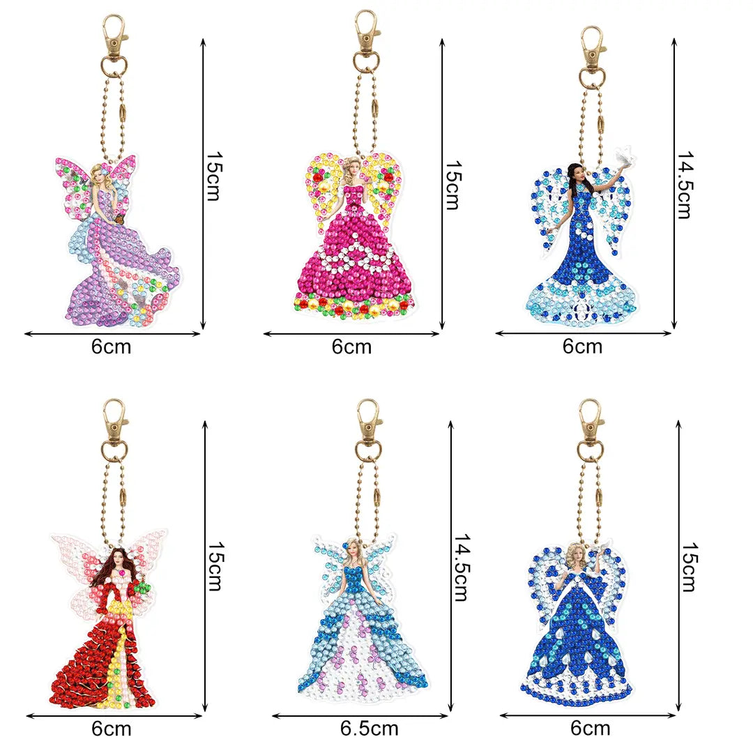 Fairy 6pcs DIY Diamond Painting Keychains Sizes