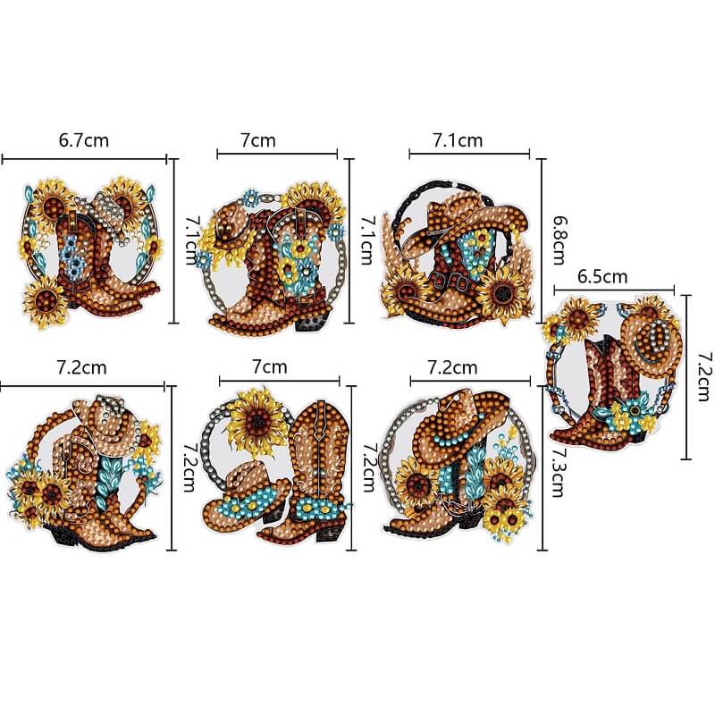 7pcs DIY Diamond Painting Keychains Flower Boots Sizes