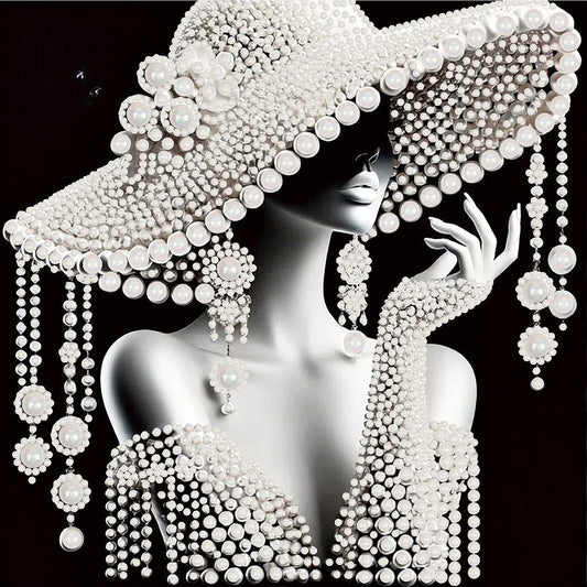 DIY Pearl Painting With Frame - Handmade Self-Adhesive Pearls - Hat Elegance (30*30cm)