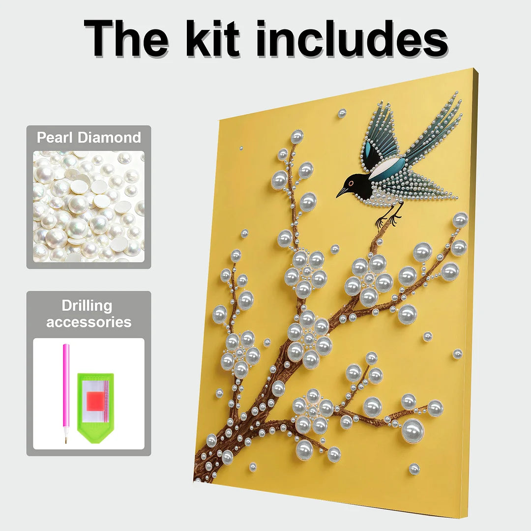DIY Pearl Painting With Frame - Handmade Self-Adhesive Pearls - Bird (30*40cm) B