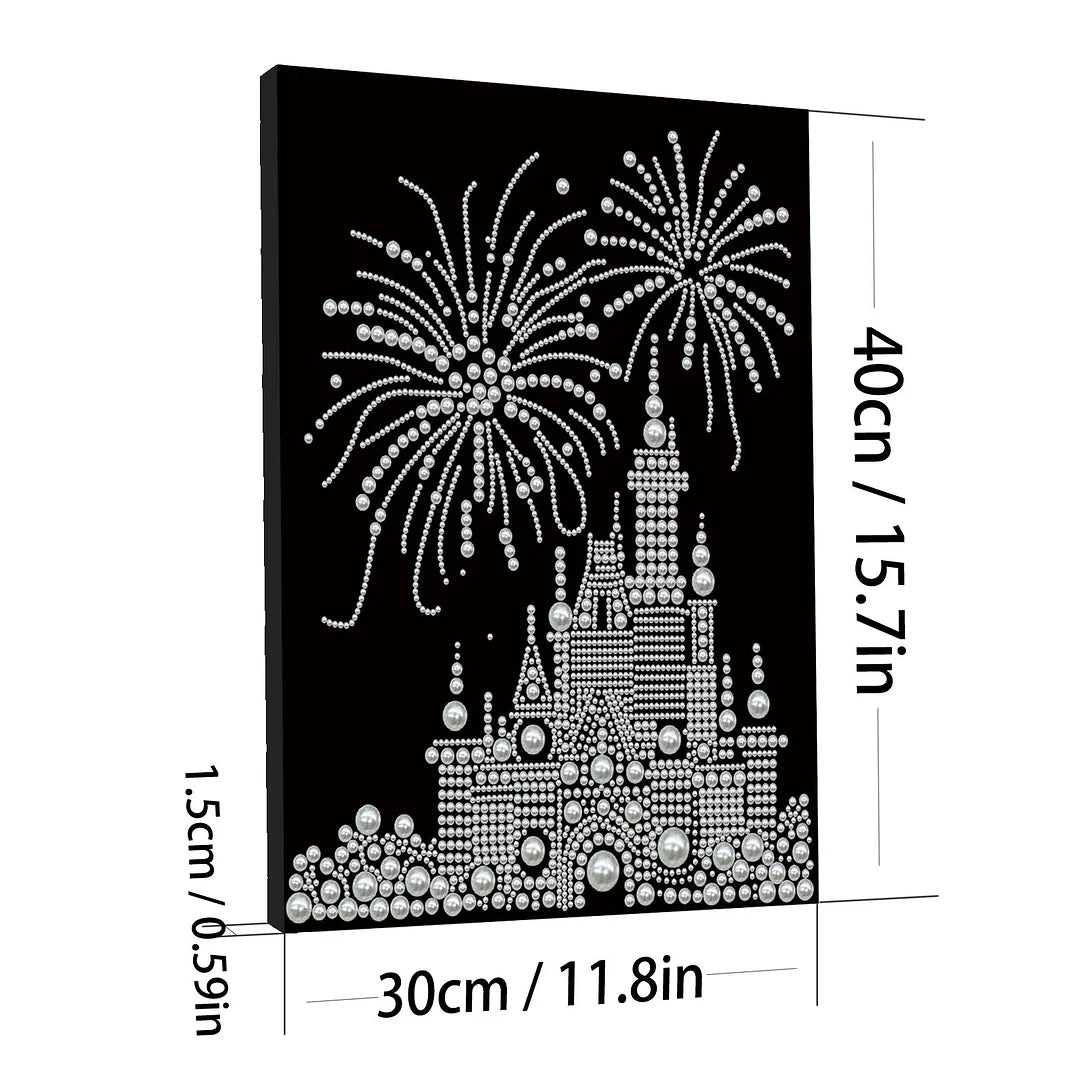 DIY Pearl Painting With Frame - Handmade Self-Adhesive Pearls - Fireworks Castle (30*40cm)
