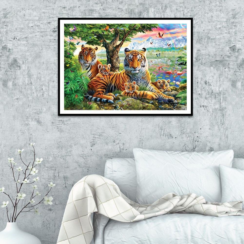 Diamond Painting - Full Round - Tigers Family