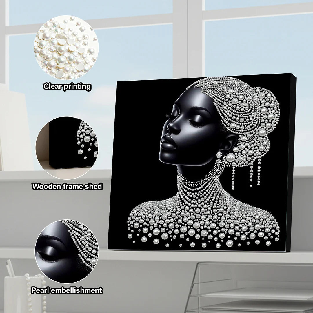 DIY Pearl Painting With Frame - Handmade Self-Adhesive Pearls - Lady (30*30cm) D