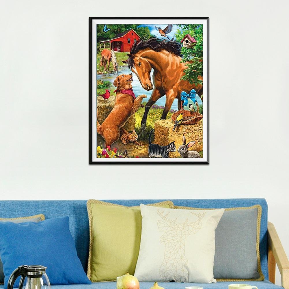 Diamond Painting - Full Round -  Horse and Dog