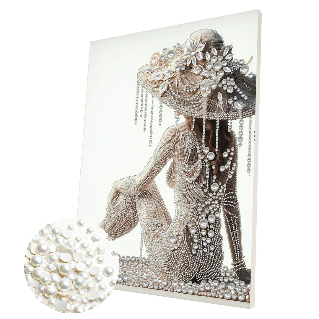 DIY Pearl Painting With Frame - Handmade Self-Adhesive Pearls - Woman (30*40cm) B