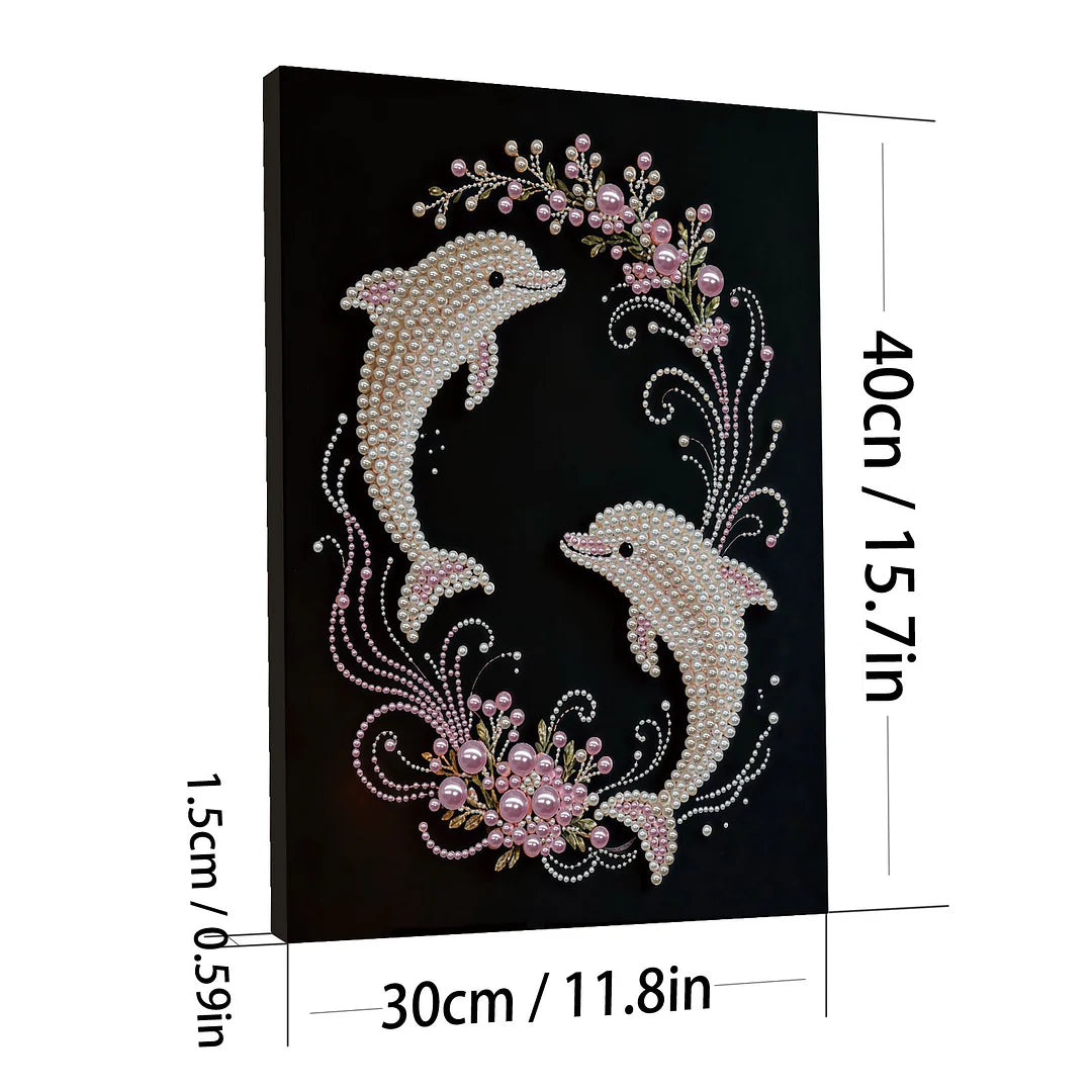 DIY Pearl Painting With Frame - Handmade Self-Adhesive Pearls - Dolphin (30*40cm)