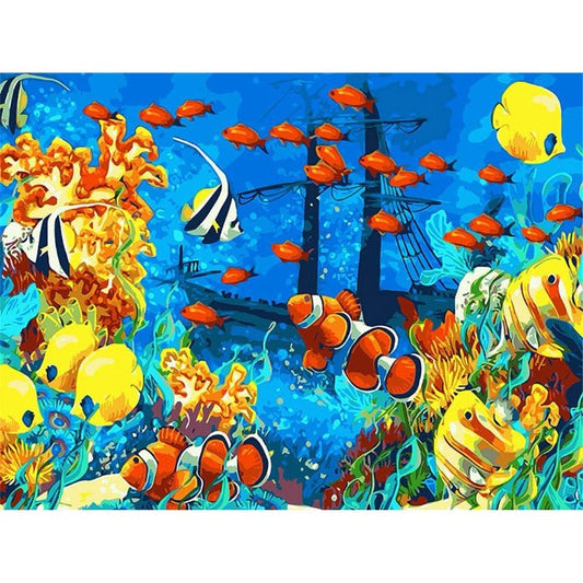 DIY Sea World Hand Painted Artwork Canvas Digital Oil Art Picture Craft Home Wall Decor
