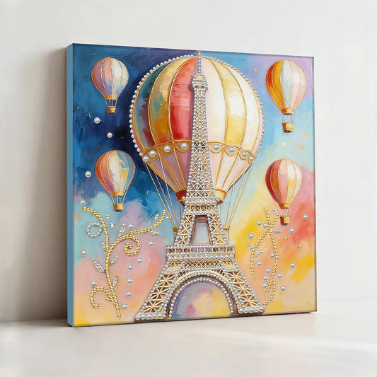 DIY Pearl Painting With Frame - Handmade Self-Adhesive Pearls - Hot Air Balloon (30*30cm)