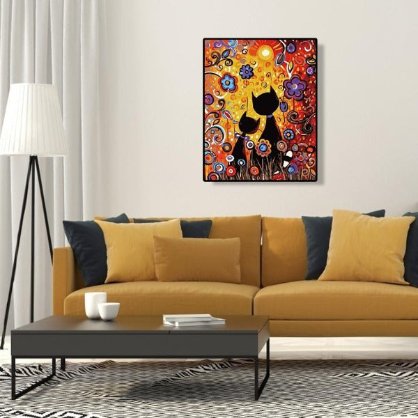Oil Painting By Number Acrylic Canvas Two Cats Craft Decor