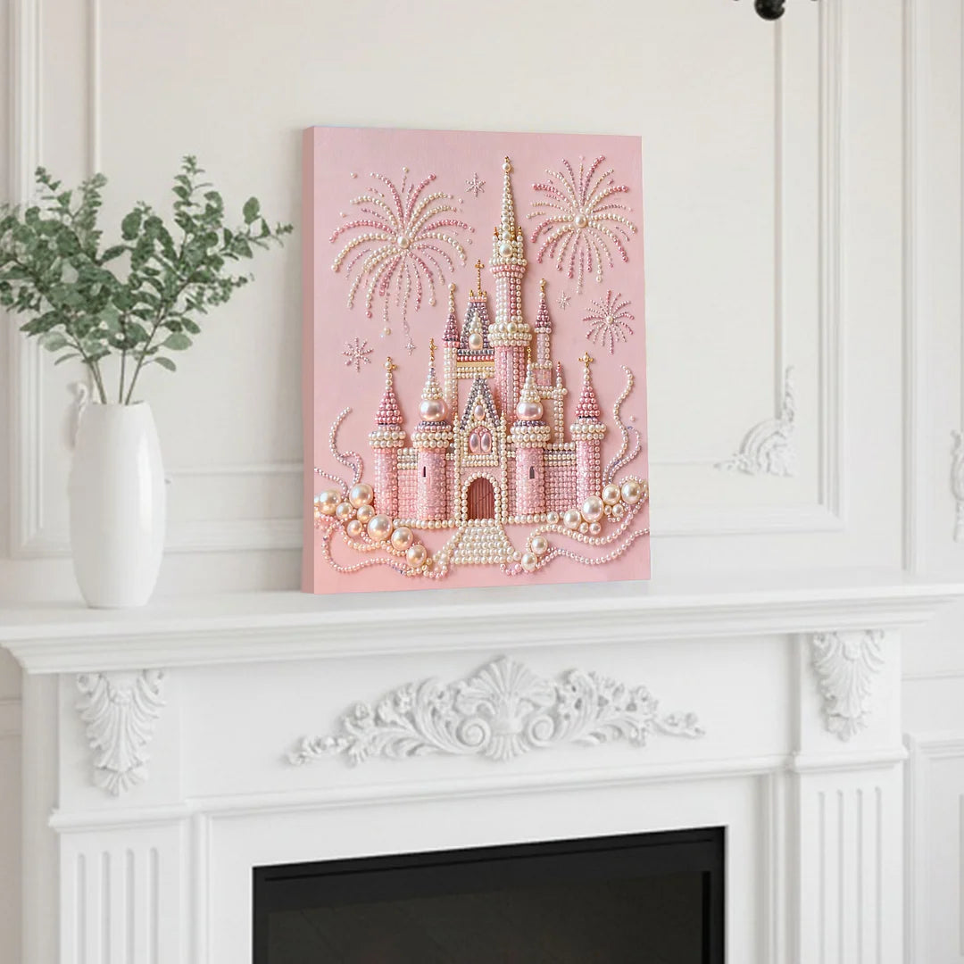 DIY Pearl Painting With Frame - Handmade Self-Adhesive Pearls - Castle (40*50cm) A