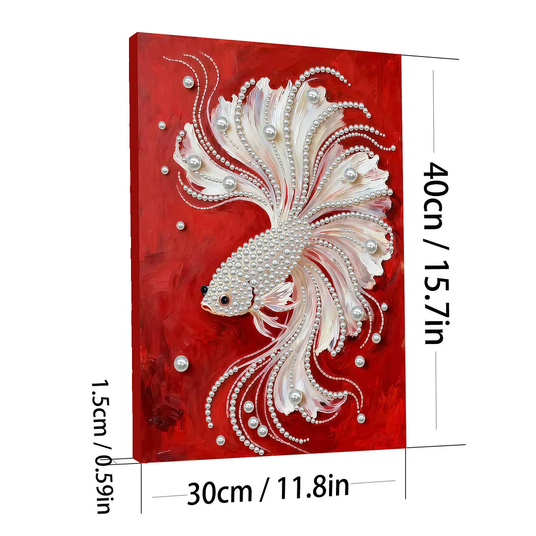 DIY Pearl Painting With Frame - Handmade Self-Adhesive Pearls - Fish (30*40cm)
