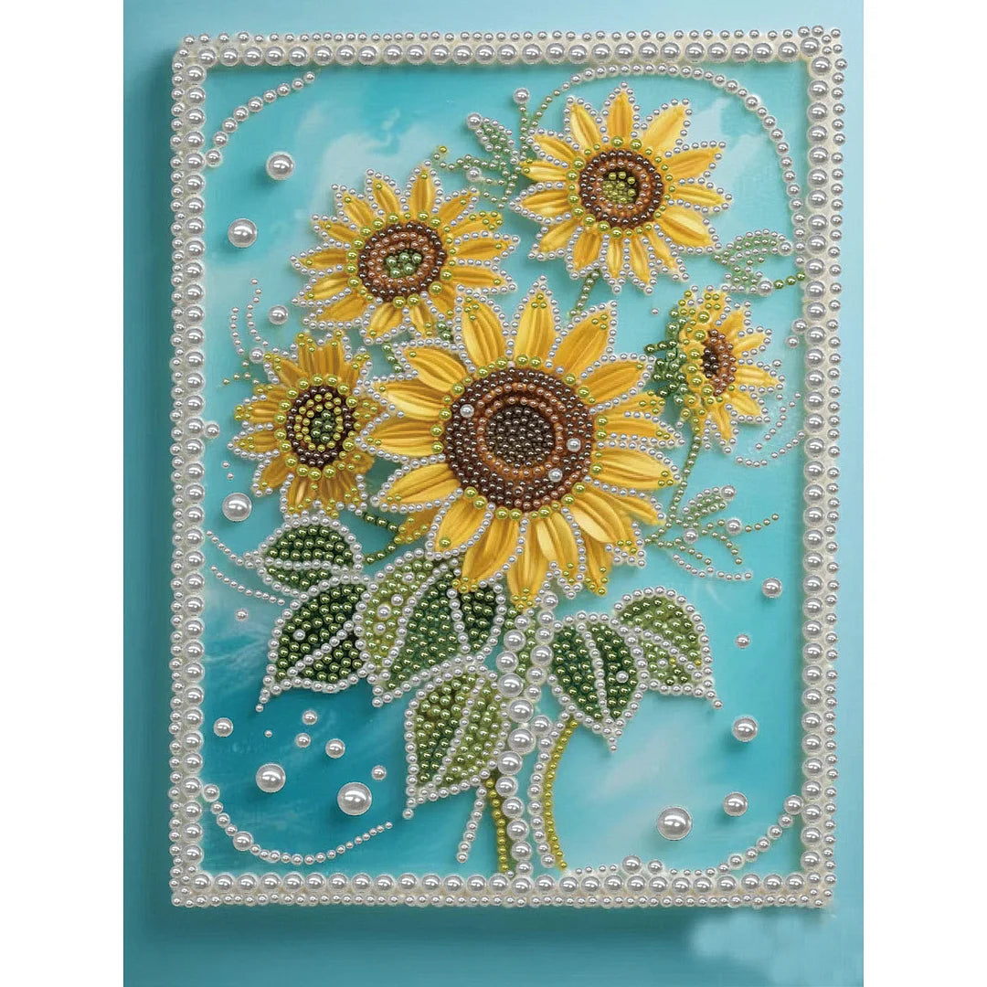 DIY Pearl Painting With Frame - Handmade Self-Adhesive Pearls - Sunflower (30*40cm)