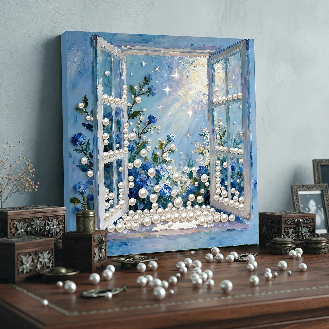 DIY Pearl Painting With Frame - Handmade Self-Adhesive Pearls - View From the Window (30*30cm)
