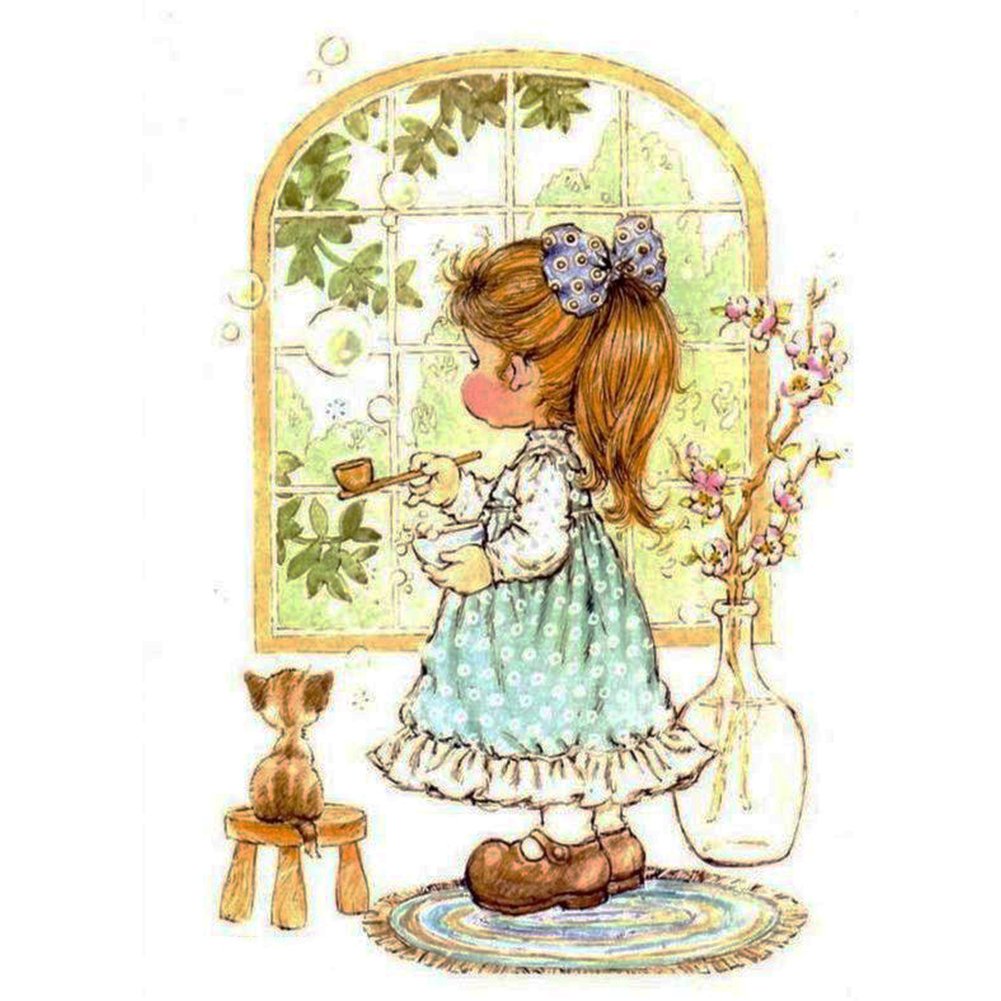 11ct Stamped Cross Stitch Cute Little Girl(30*53cm)