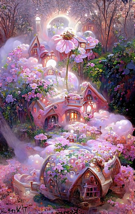 Pink House | Full Round/Square Diamond Painting Kits E | 50x70cm | 60x80cm|80X100CM