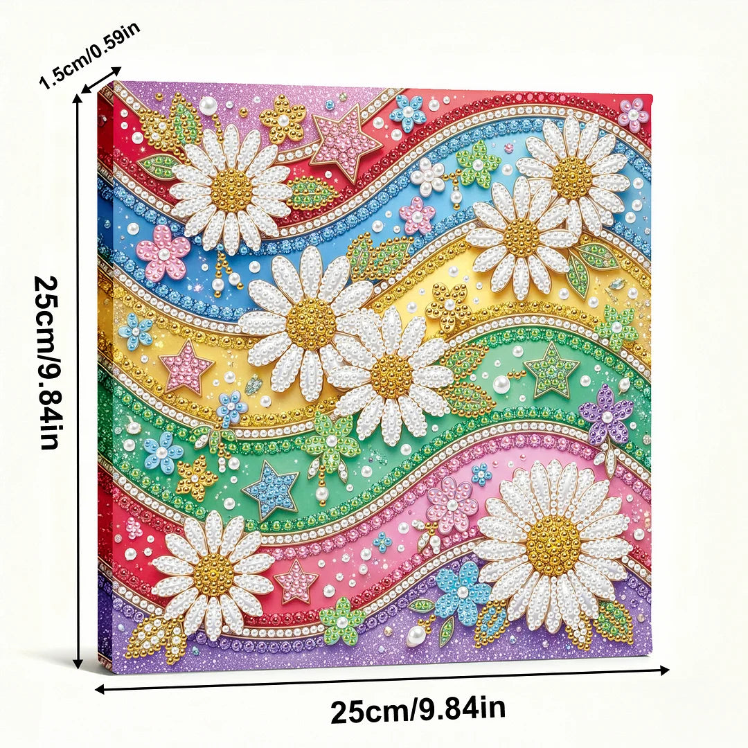 DIY Pearl Painting With Frame - Handmade Self-Adhesive Pearls - Rainbow Daisy (25*25cm)