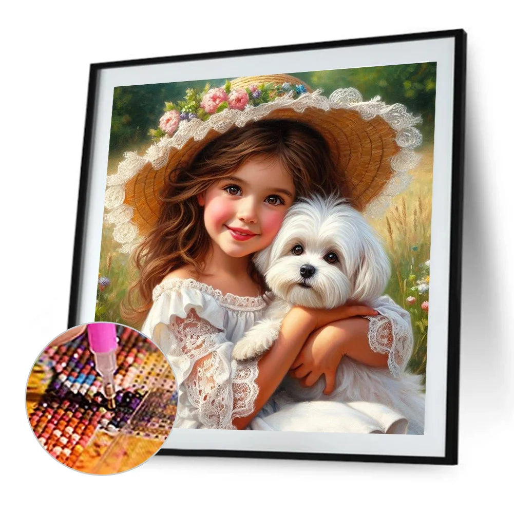 Diamond Painting - Full Round / Square - Dog and Girl D