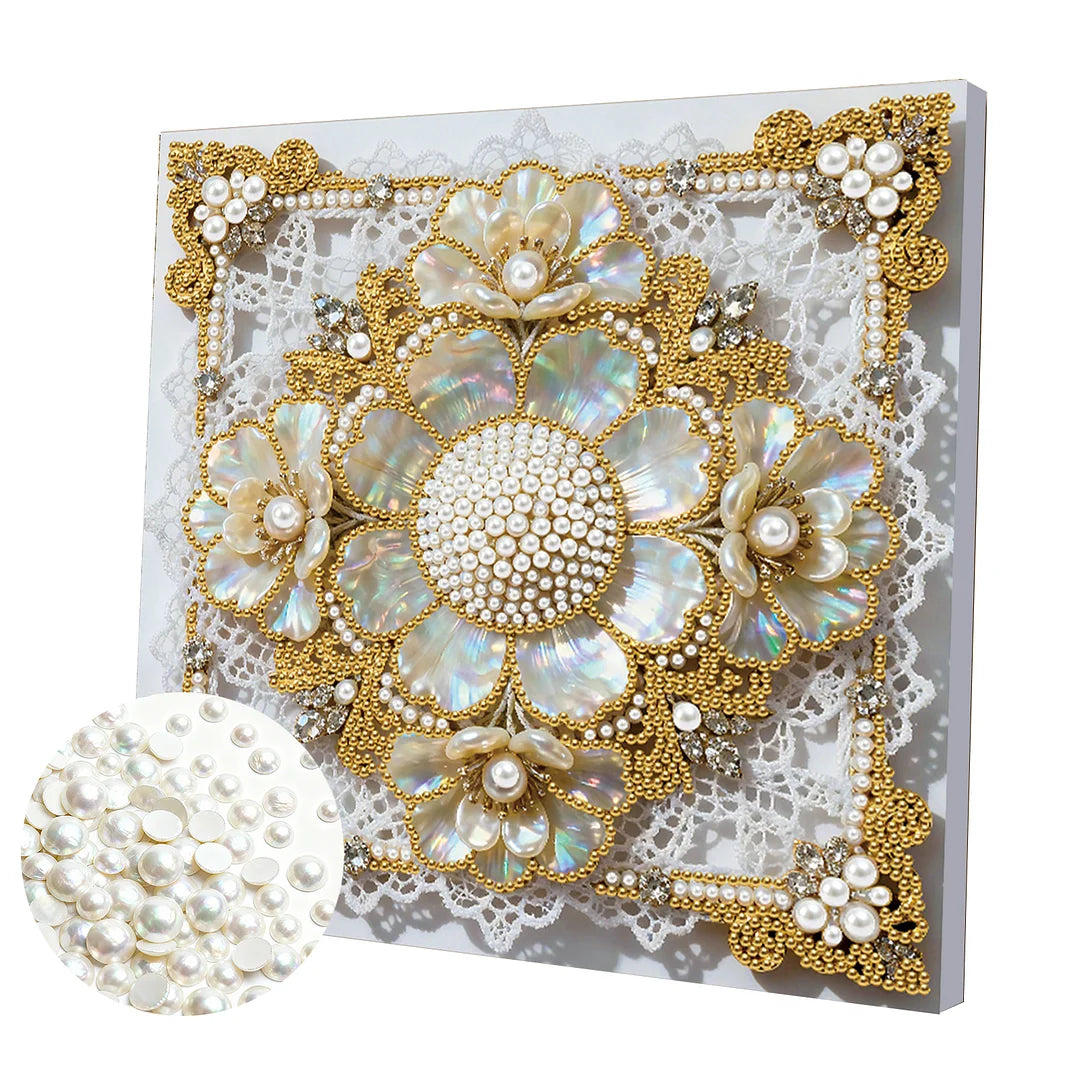 DIY Pearl Painting With Frame - Handmade Self-Adhesive Pearls - Flower (25*25cm) A