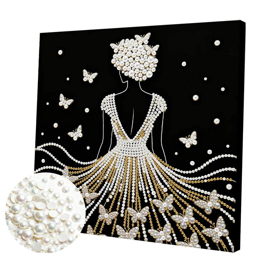DIY Pearl Painting With Frame - Handmade Self-Adhesive Pearls - Girl (25*25cm)