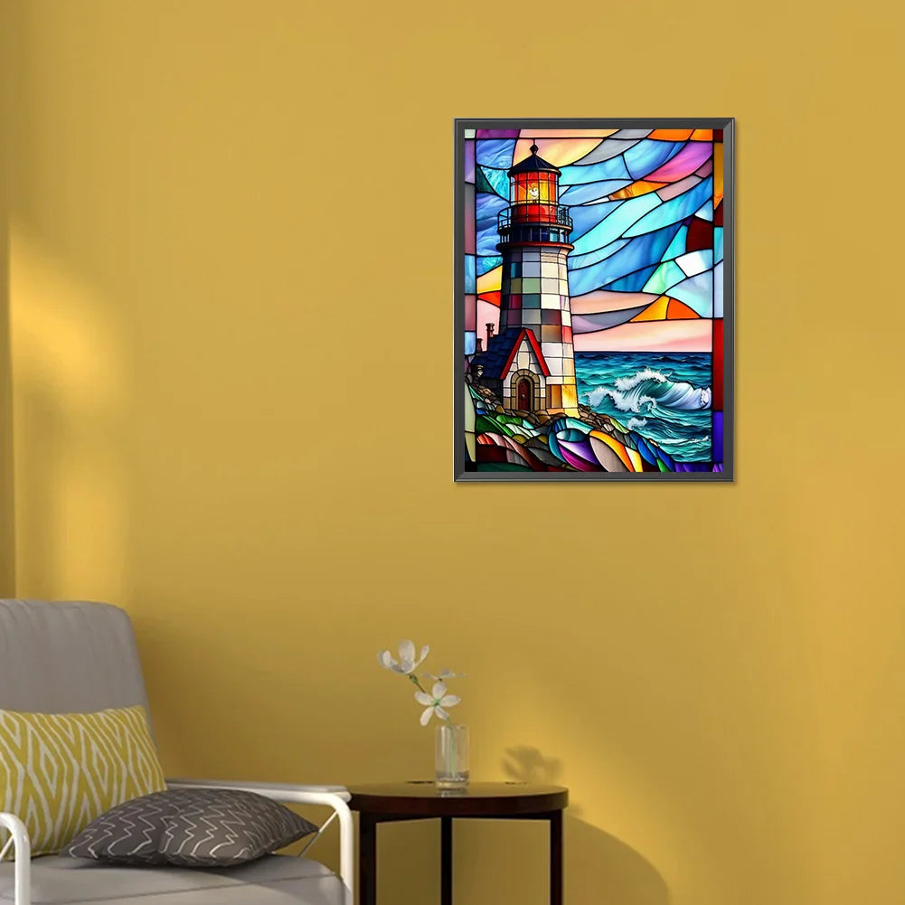 Diamond Painting - Full Round / Square  - Stained Glass Lighthouse