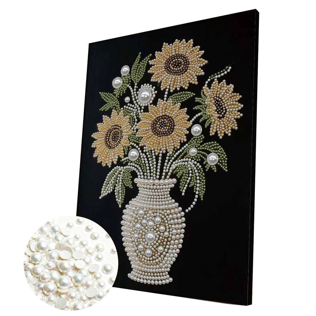 DIY Pearl Painting With Frame - Handmade Self-Adhesive Pearls - Sunflower Pearl Vase (30*40cm)