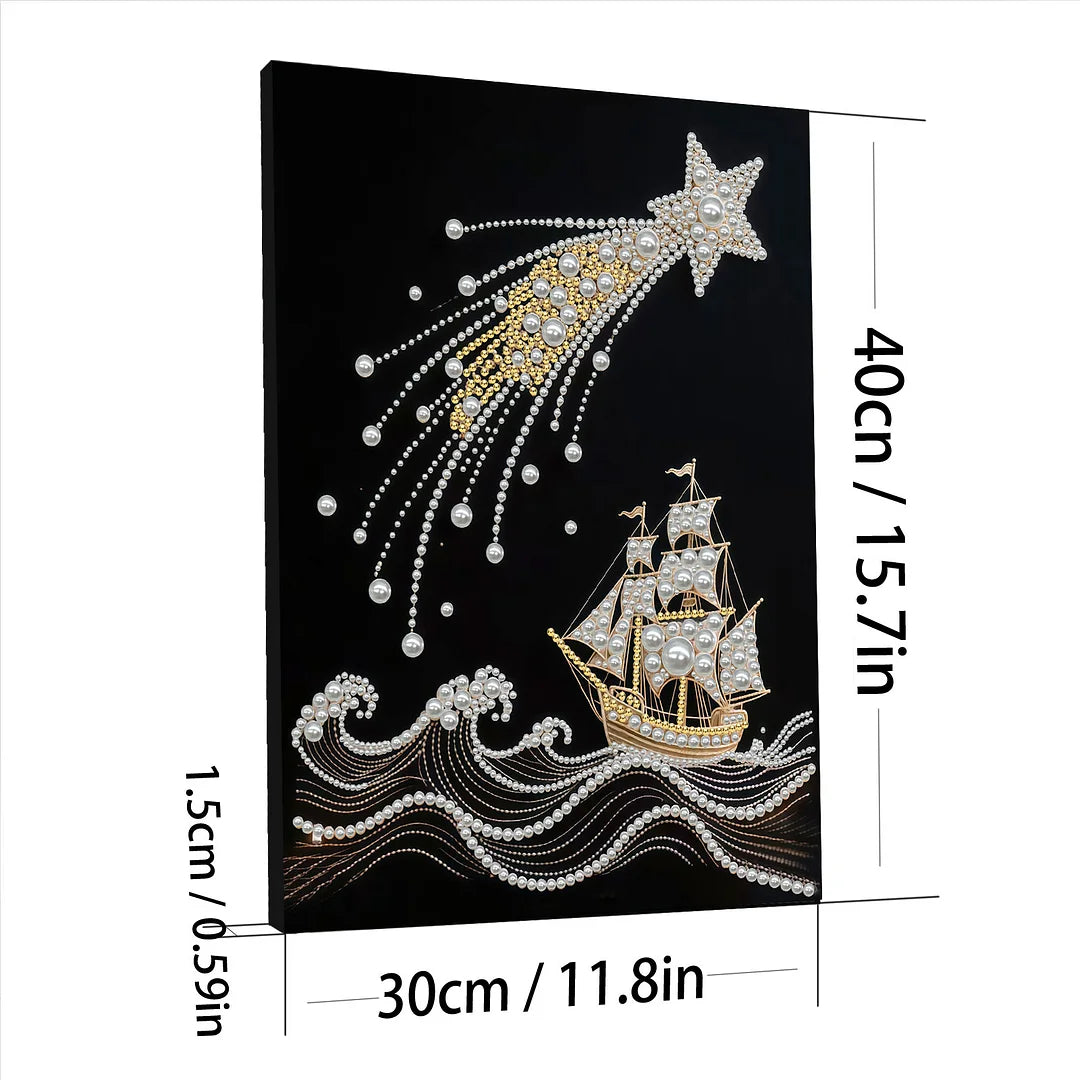 DIY Pearl Painting With Frame - Handmade Self-Adhesive Pearls - Sea (30*40cm)