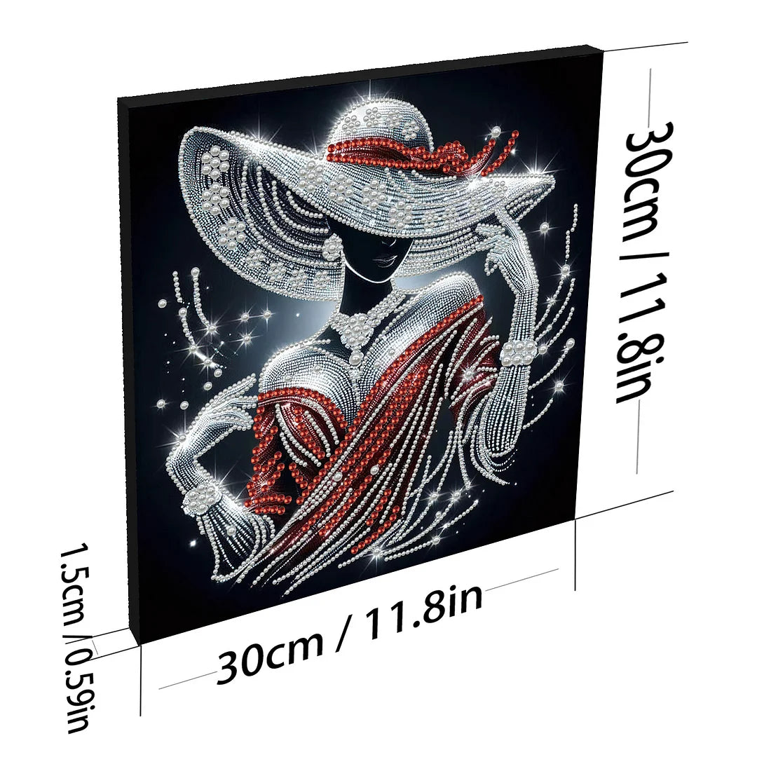 DIY Pearl Painting With Frame - Handmade Self-Adhesive Pearls - Lady (30*30cm) E