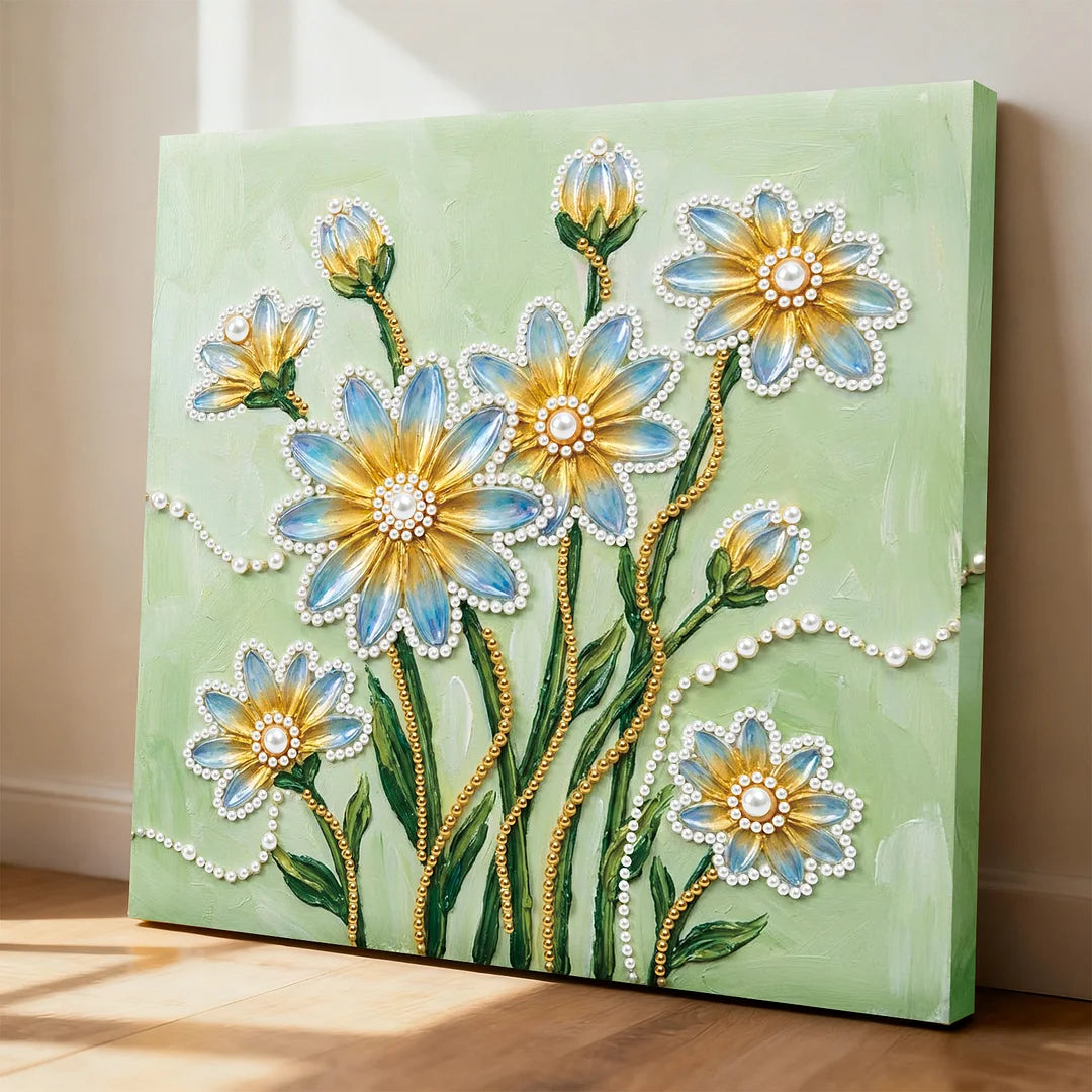 DIY Pearl Painting With Frame - Handmade Self-Adhesive Pearls - Flower (25*25cm) D