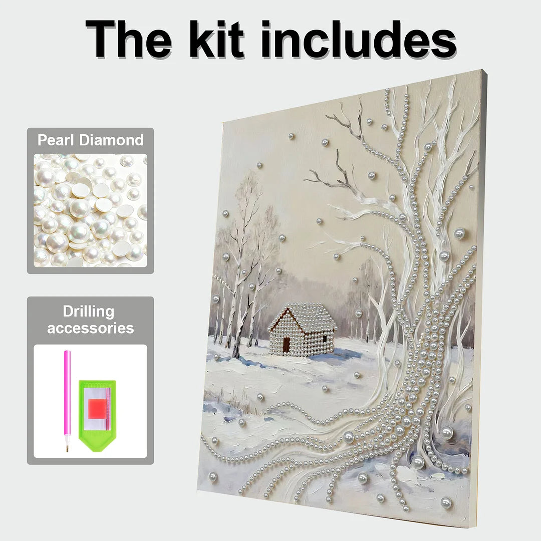 DIY Pearl Painting With Frame - Handmade Self-Adhesive Pearls - Snowfield (30*40cm)