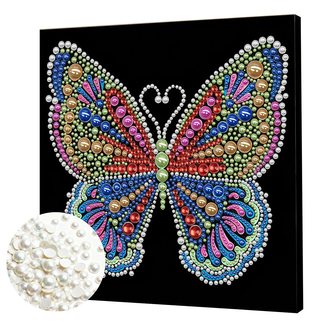 DIY Pearl Painting With Frame - Handmade Self-Adhesive Pearls - Rainbow Butterfly (25*25cm)