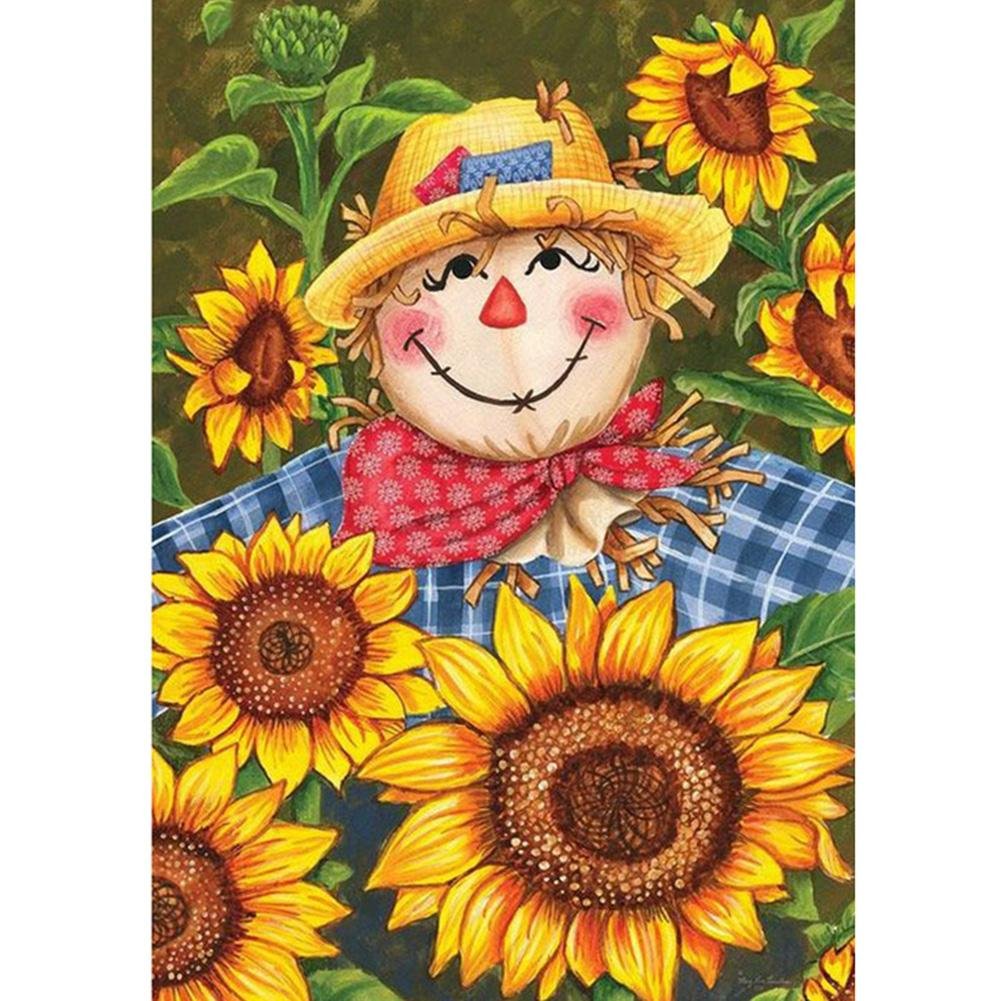 5D Diy Diamond Painting Kit Full Round Beads Sunflower Scarecrow
