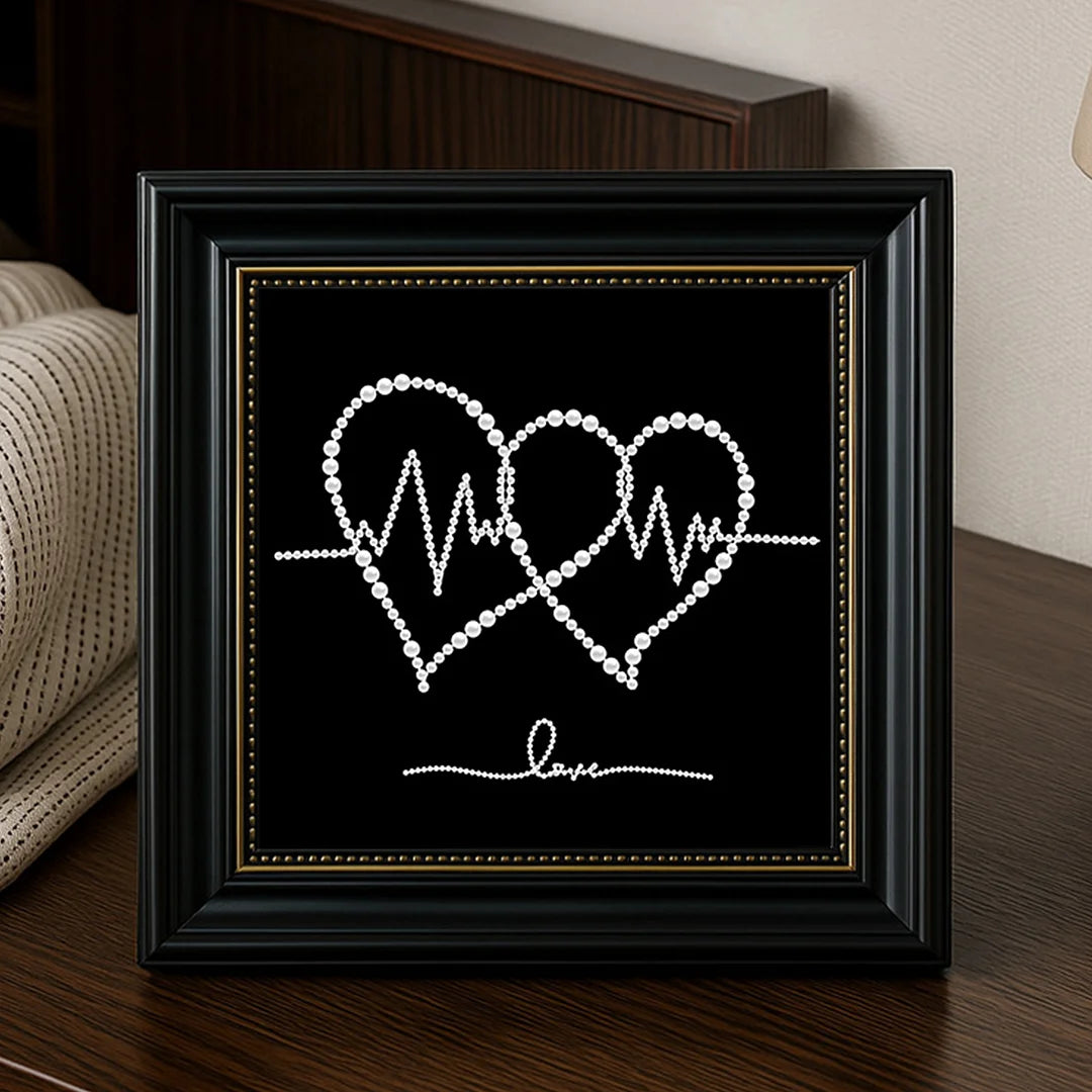 DIY Pearl Painting With Frame - Handmade Self-Adhesive Pearls - Two Hearts (27*27cm)