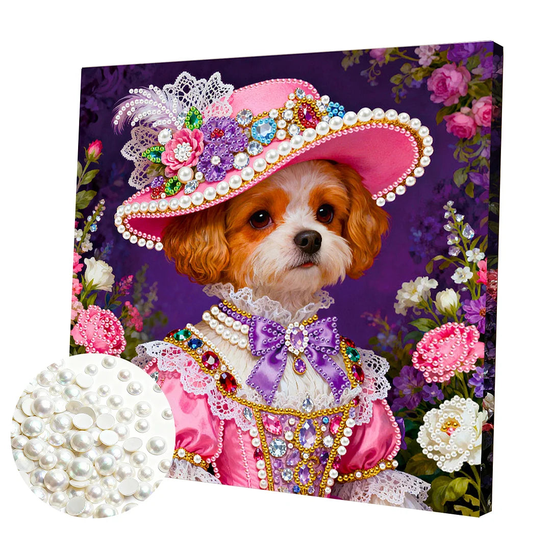 DIY Pearl Painting With Frame - Handmade Self-Adhesive Pearls - Dog (25*25cm)