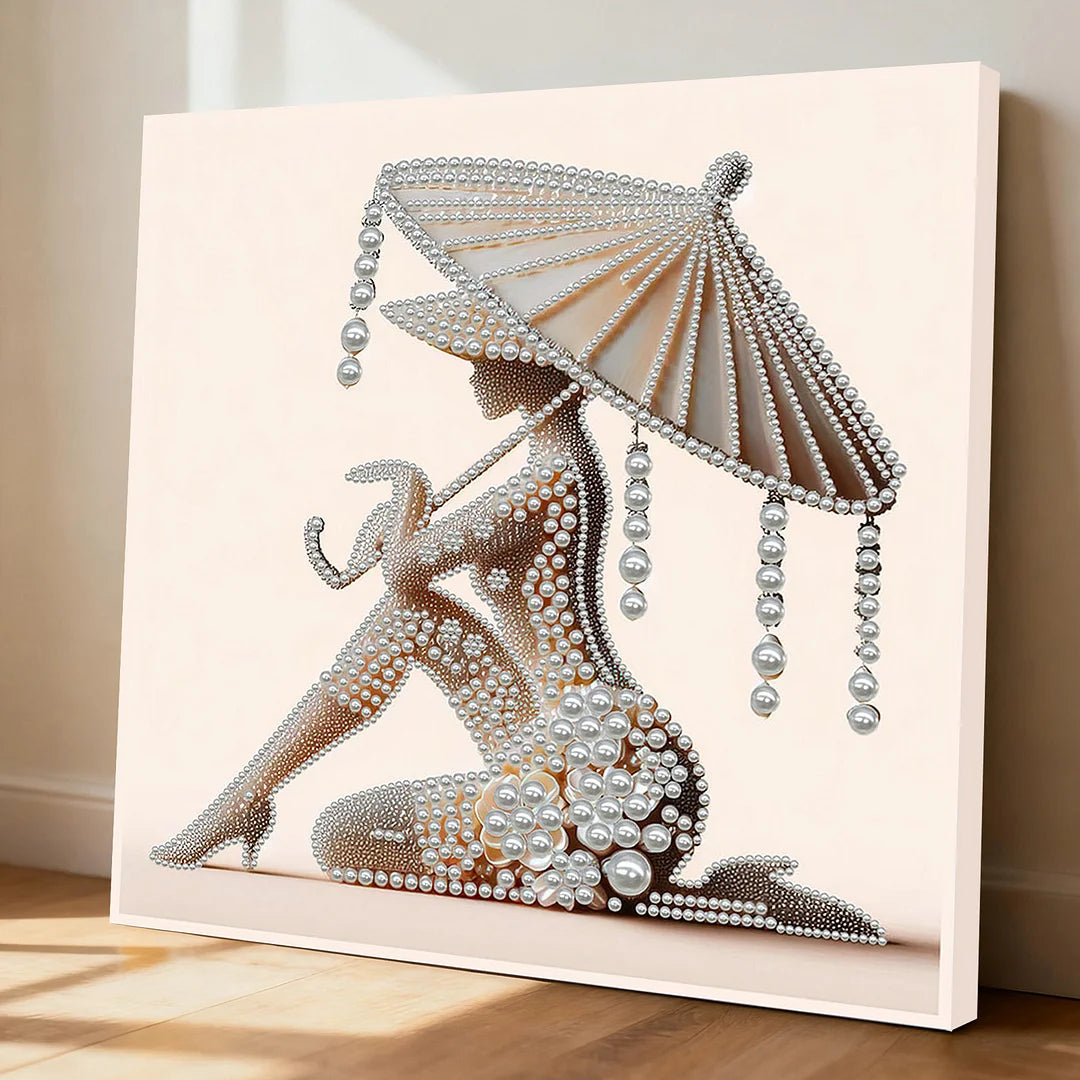DIY Pearl Painting With Frame - Handmade Self-Adhesive Pearls - Lady (30*30cm) G