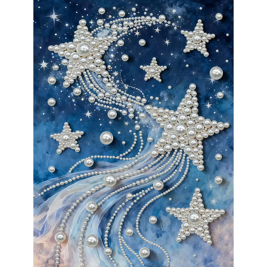 DIY Pearl Painting With Frame - Handmade Self-Adhesive Pearls - Star (30*40cm)