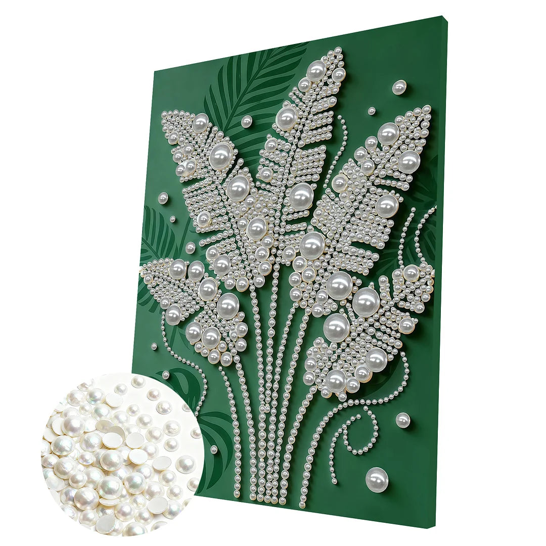 DIY Pearl Painting With Frame - Handmade Self-Adhesive Pearls - Green Plants (30*40cm)