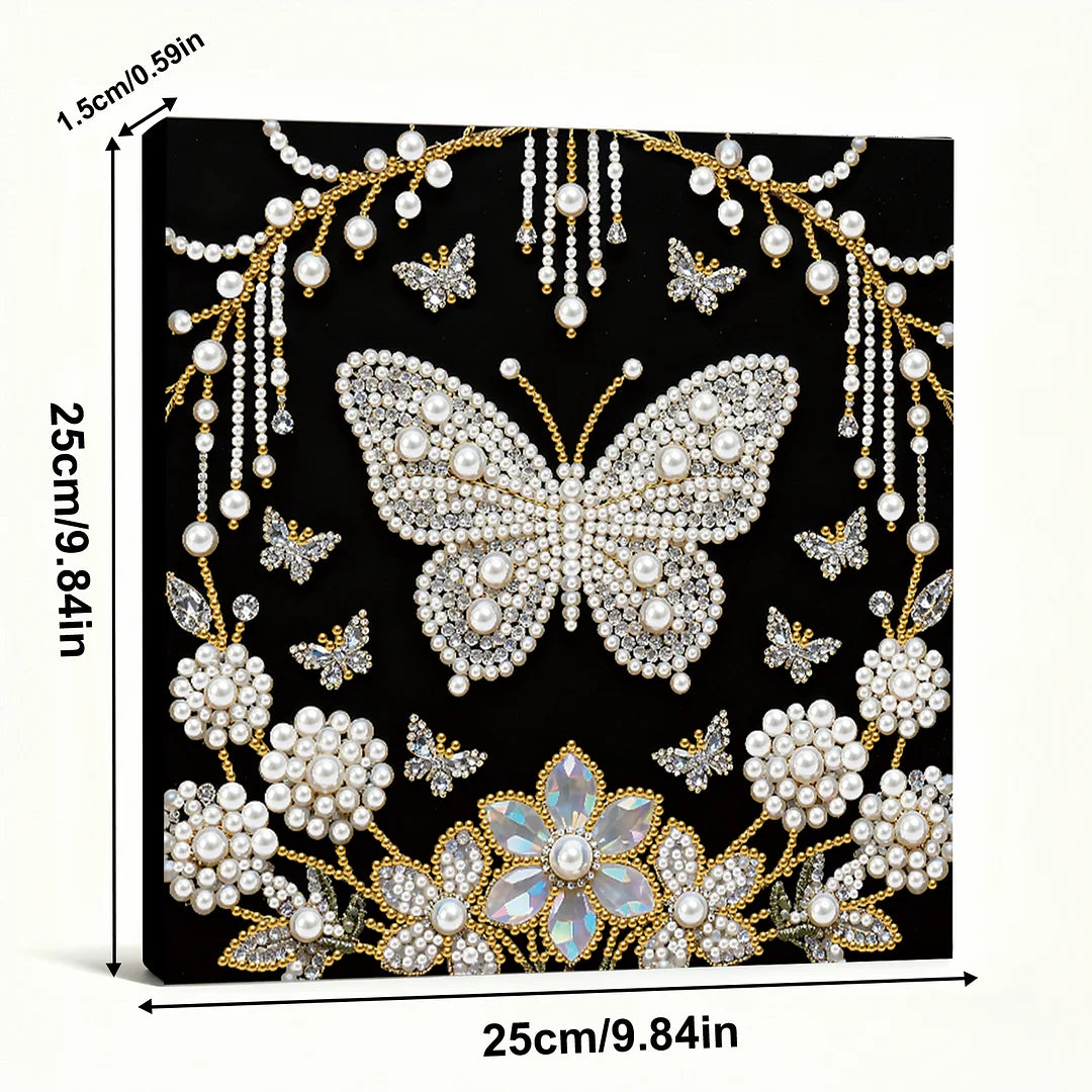 DIY Pearl Painting With Frame - Handmade Self-Adhesive Pearls - Butterfly (25*25cm) C