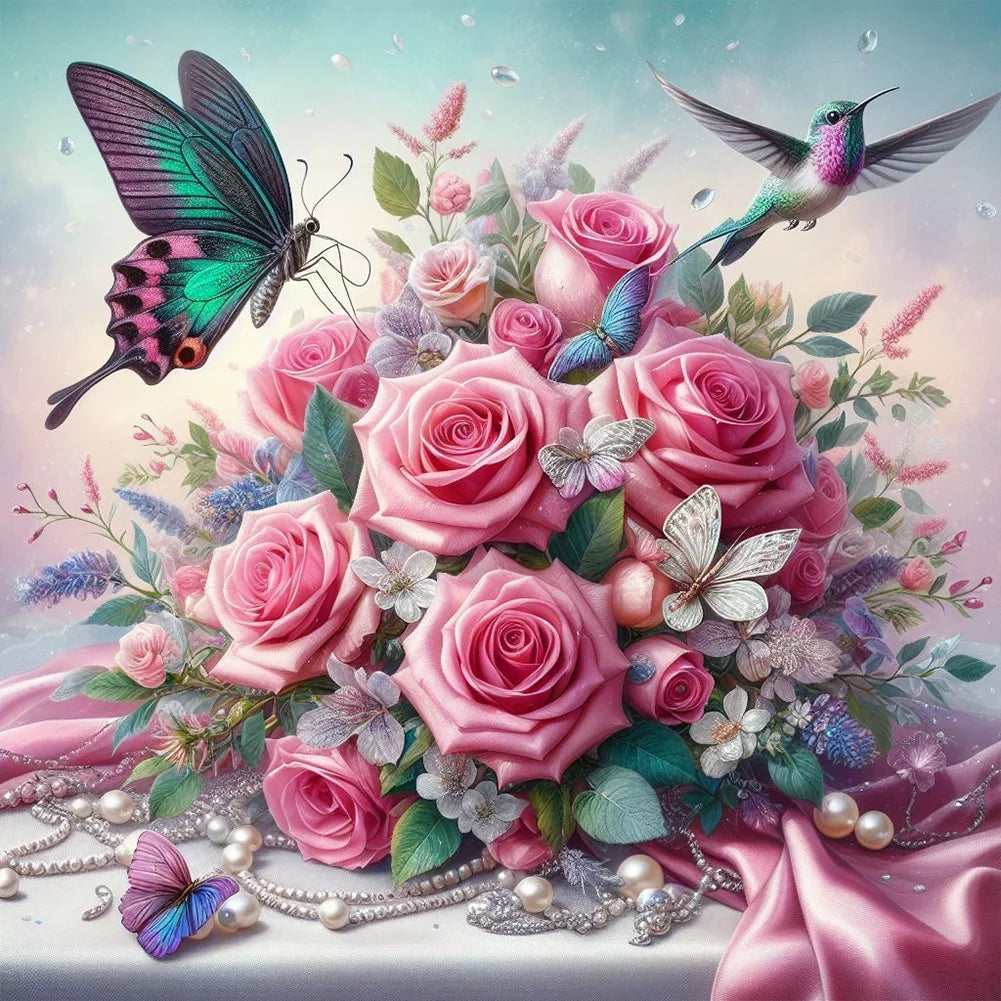 Diamond Painting - Full Round / Square - Butterfly And Rose Flower