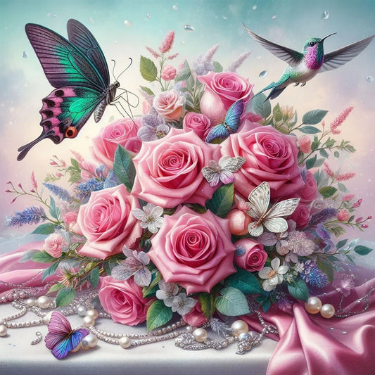 Diamond Painting - Full Round / Square - Butterfly And Rose Flower