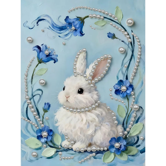 DIY Pearl Painting With Frame - Handmade Self-Adhesive Pearls - Rabbit (30*40cm)