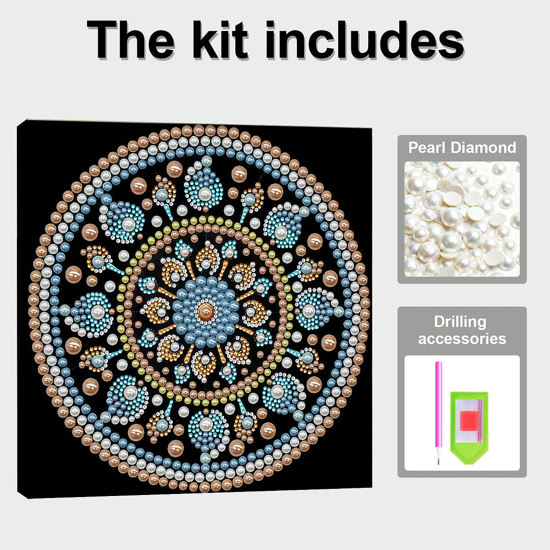 DIY Pearl Painting With Frame - Handmade Self-Adhesive Pearls - Ocean Bead Mandala (25*25cm)