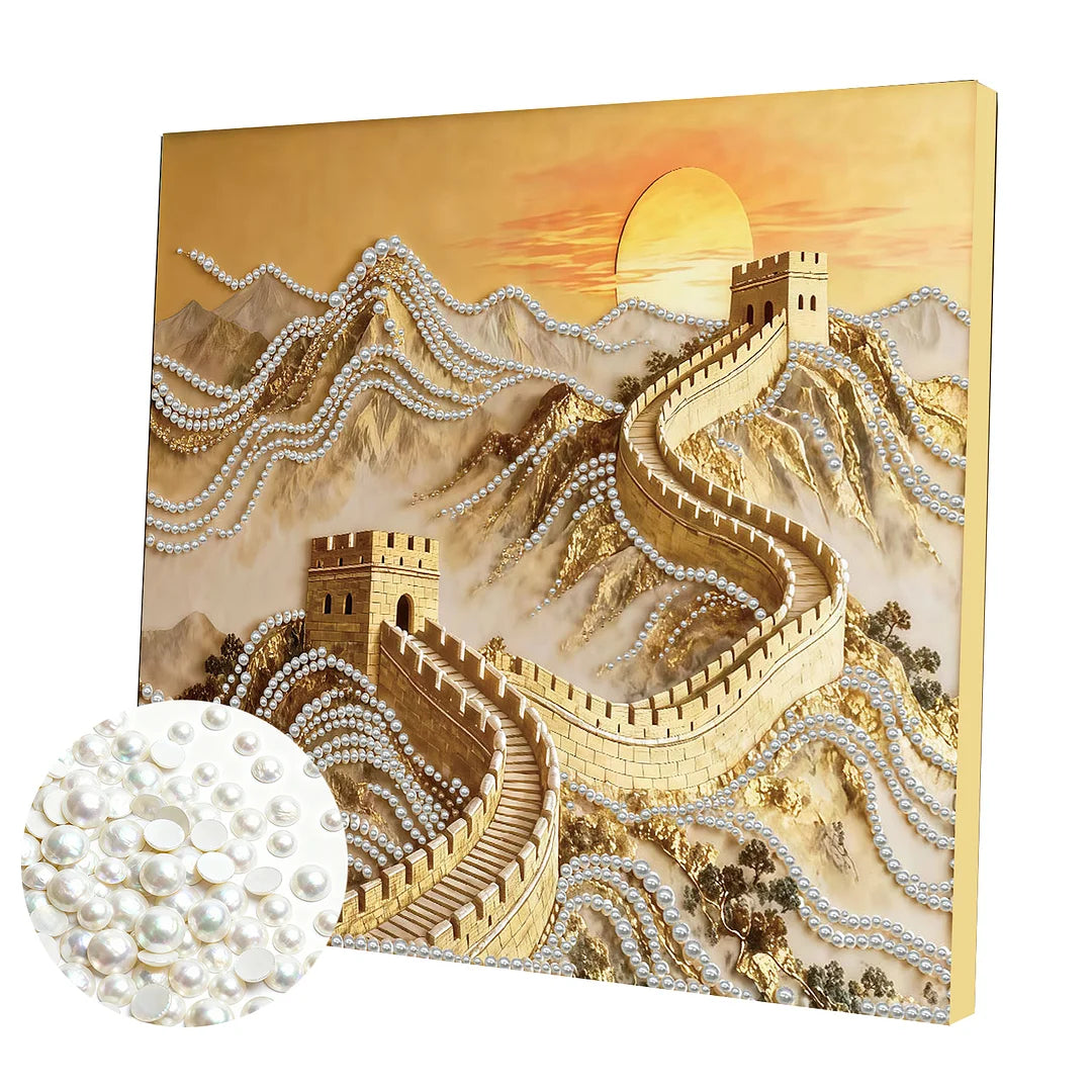 DIY Pearl Painting With Frame - Handmade Self-Adhesive Pearls - Great Wall (30*30cm)
