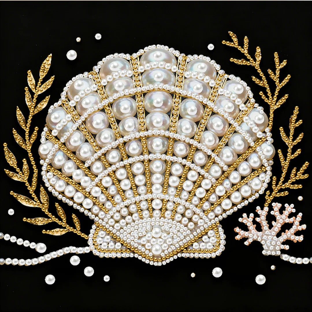 DIY Pearl Painting With Frame - Handmade Self-Adhesive Pearls - Shell (25*25cm) B