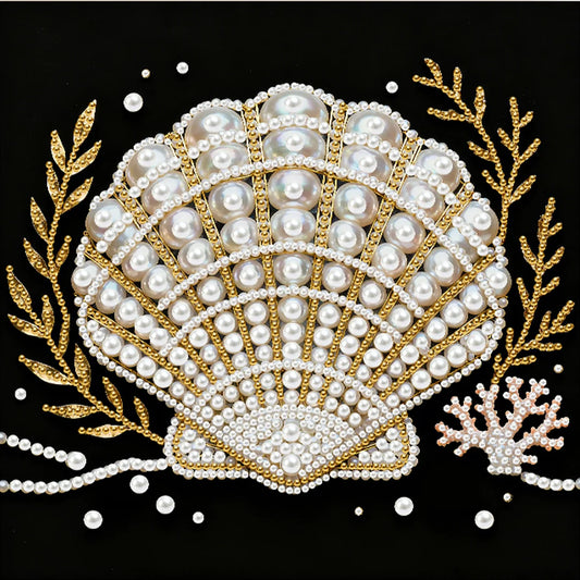DIY Pearl Painting With Frame - Handmade Self-Adhesive Pearls - Shell (25*25cm) B