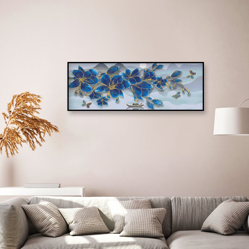 11CT Stamped Cross Stitch - Blue Flowers(80*30CM)