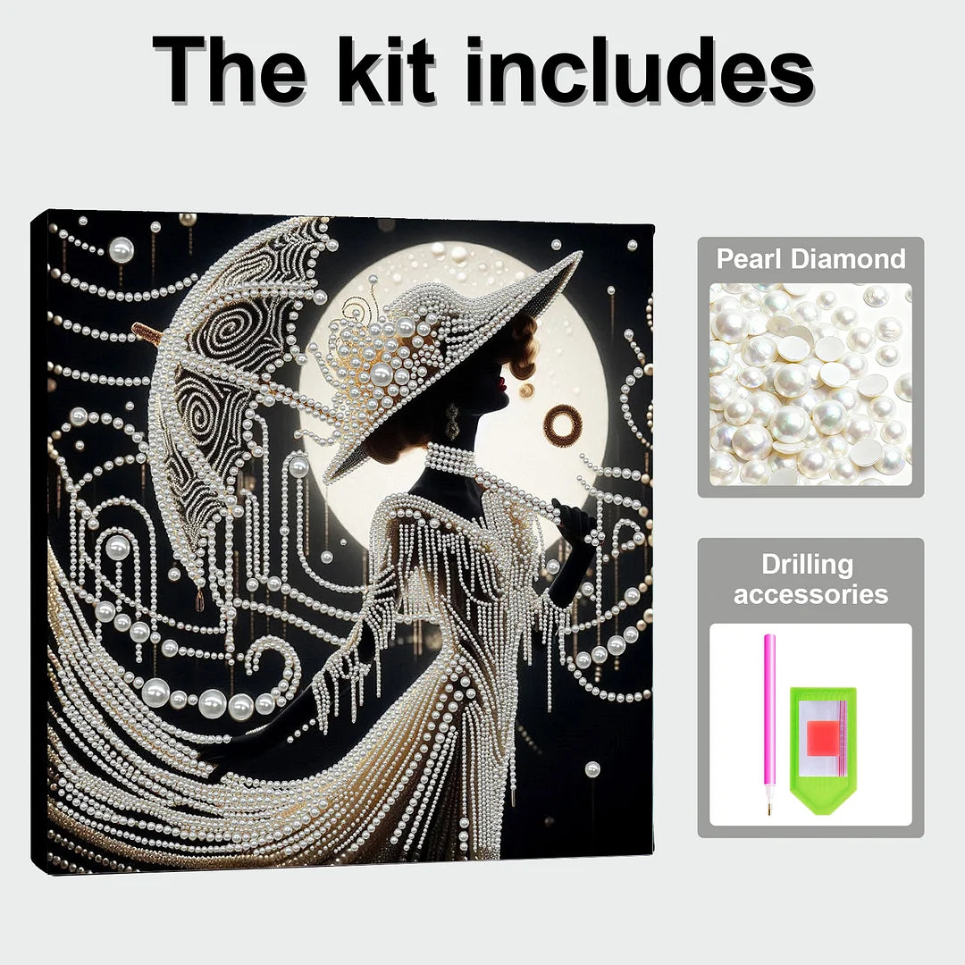DIY Pearl Painting With Frame - Handmade Self-Adhesive Pearls - Lady (30*30cm) H