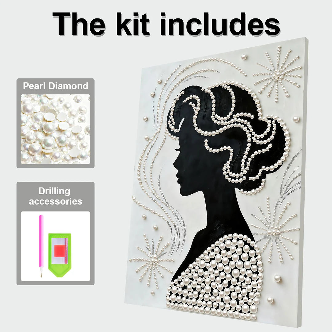 DIY Pearl Painting With Frame - Handmade Self-Adhesive Pearls - Elegant Girl (30*40cm) B