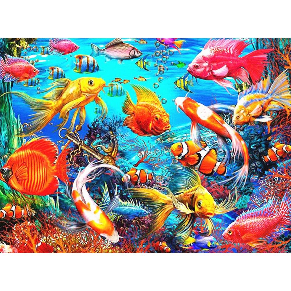 5D Diy Diamond Painting Kit Full Round Beads Fish World