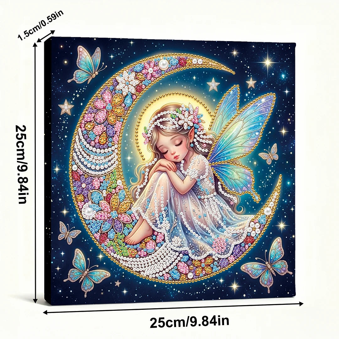 DIY Pearl Painting With Frame - Handmade Self-Adhesive Pearls - Moon Fairy (25*25cm)