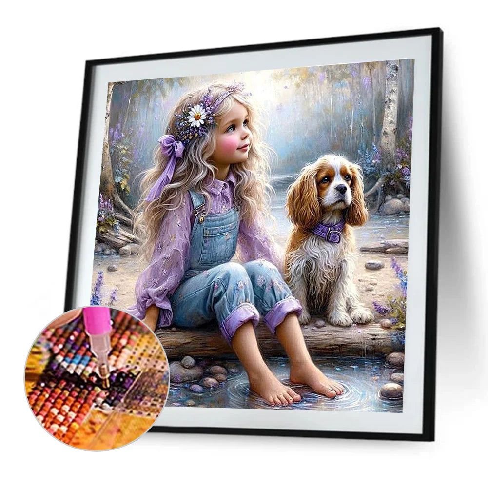 Diamond Painting - Full Round / Square - Dog and Girl M